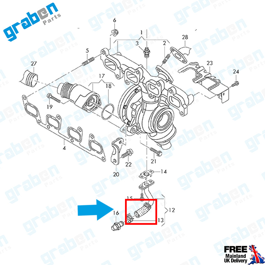 Turbo Oil Return Hose For Volkswagen Transporter T5  2.0 TDI 2003-16 03L145736N