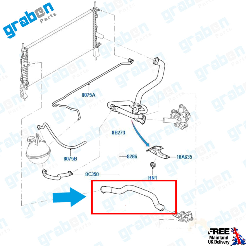 GrabenParts_Upper Radiator Hose For Ford Transit V347 2.2 TDCI 2006-2014 6C118B274BC 1371293_
