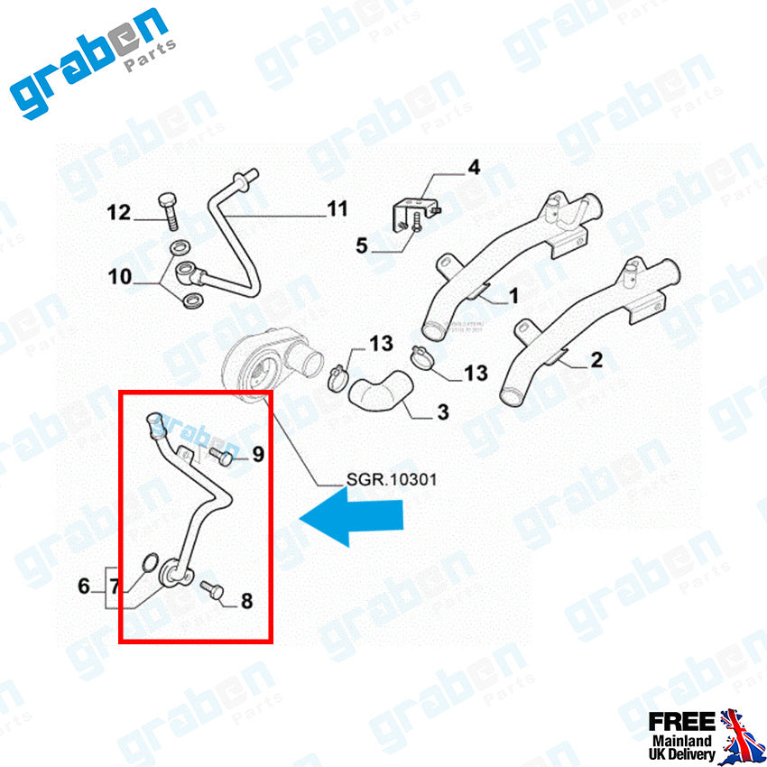 Grabenparts_Coolant Water Pipe / Cooling Hose For Fiat Ducato 2.3 JTD 2006+ 504102965_