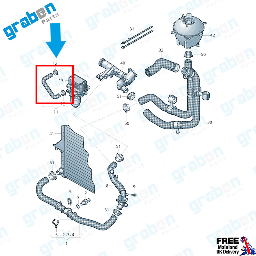 Grabenparts_Cooling Hose For VW Transporter T6 / Multivan VI 2.0 TDI 2010-2015 04L121049_