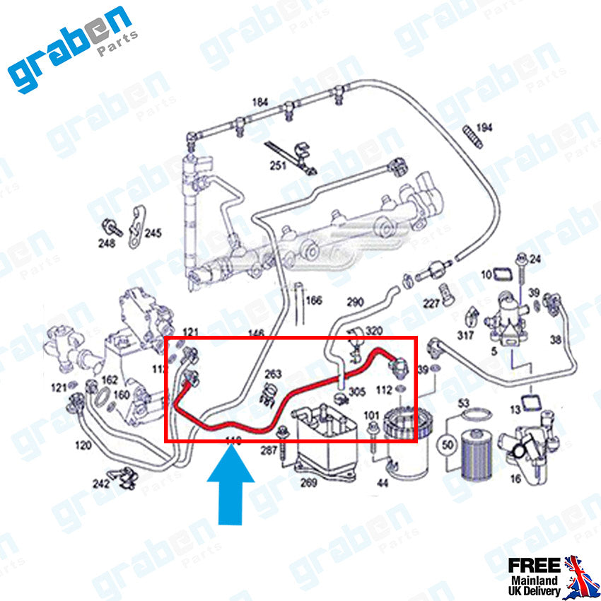 Grabenparts_Fuel Pipe For Mercedes C-Class C200 / C220 CDI 2.2 Diesel 1997-2001 A6110700732_