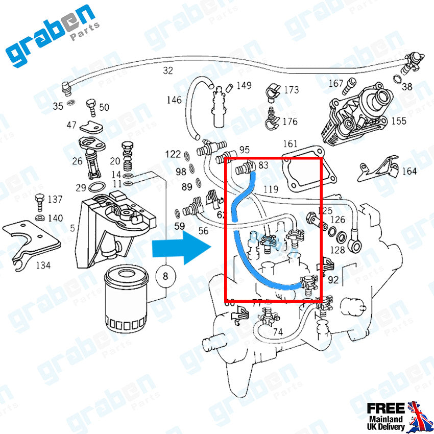 Grabenparts_Fuel Pipe For Mercedes C-Class / E-Class 250D / Turbo-D 2.5 Diesel A 6050701032_
