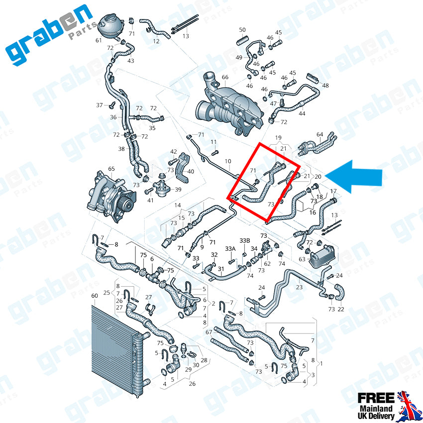 Grabenparts_Heater Hose Pipe For Audi A3 / Golf VI / Jetta / Leon 1.8 / 2.0 TSI 1K0122157HH_
