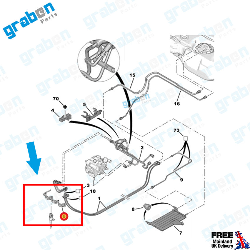 Grabenparts_Injector Leak Off Return Pipe For Citroen C3 /Nemo / Peugeot 206 1.4 HDI 1574.P6_