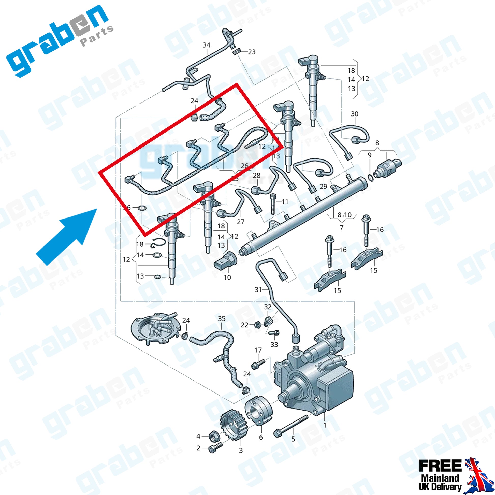 Grabenparts_Injector Leak Off Return Pipe For Volkswagen Polo V 1.5 TDI 1.6 TDI 03L130235AG_