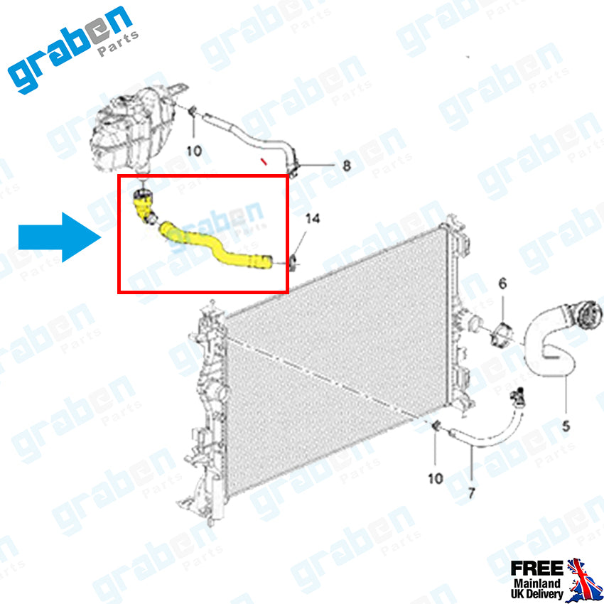 Grabenparts_Spare Water Tank Hose For Vauxhall Corsa IV Opel Corsa E 1.4 1336636 GM 13355360_