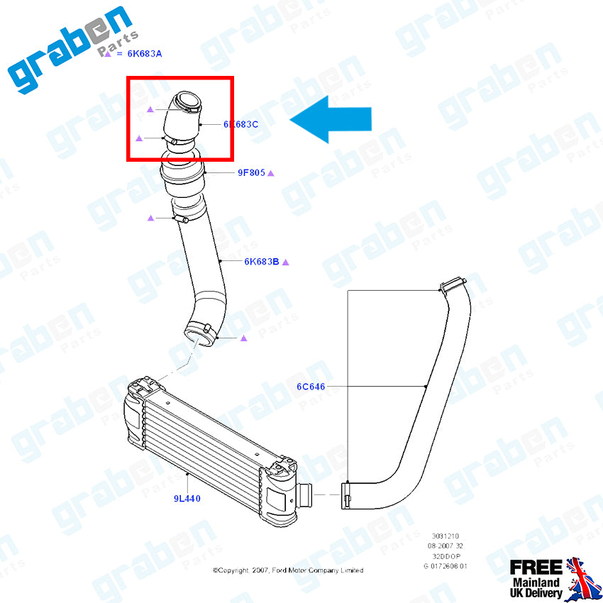 Grabenparts_Turbo_Intercooler_Hose_For_Ford_Transit_MK7_3.2_TDCI_200HP_06-12_8C166K683AF_montaj_GP19669_p5