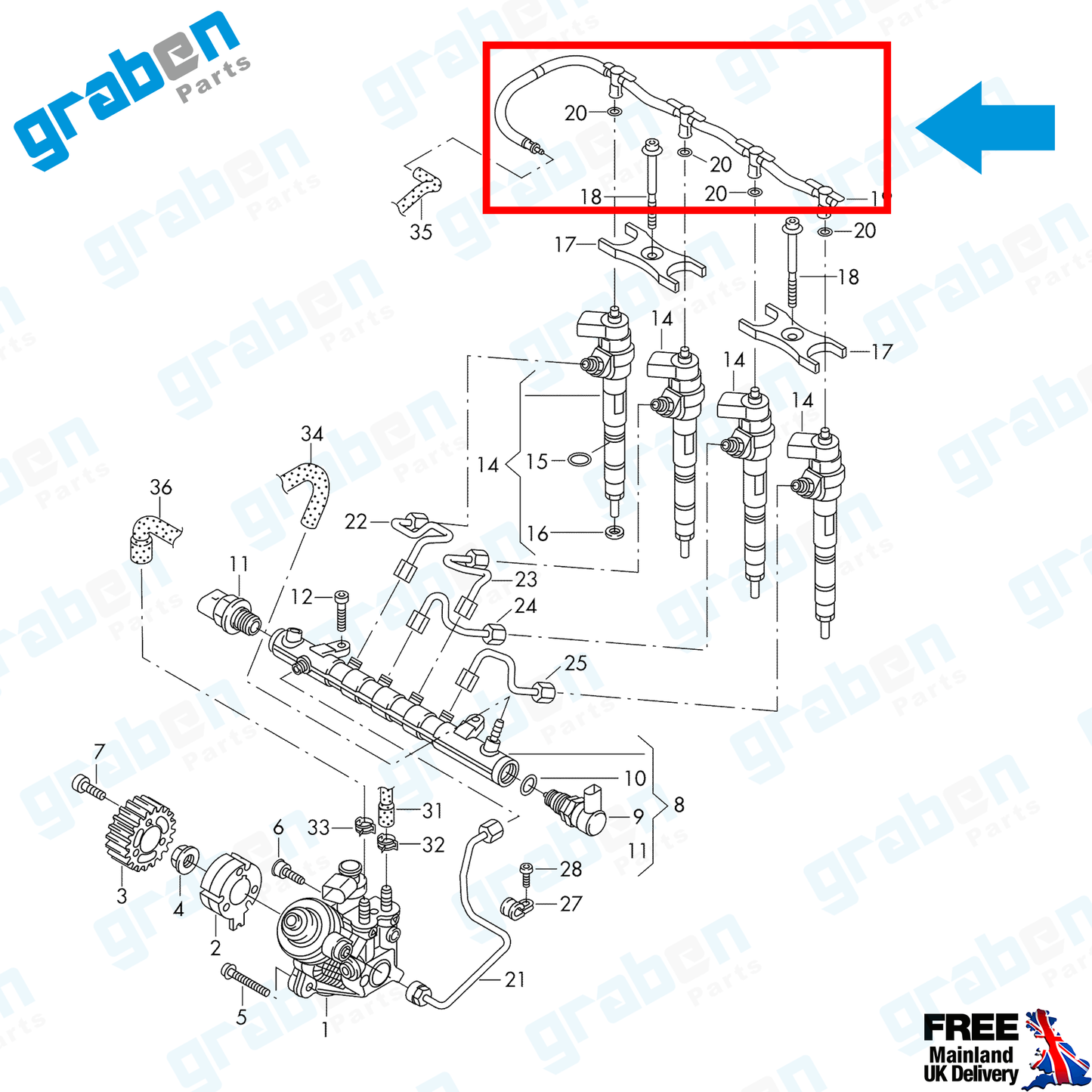 INJECTOR LEAK-OFF RETURN PIPE FOR VOLKSWAGEN / AUDI / SEAT / SKODA 2.0 TDI 03L130235N