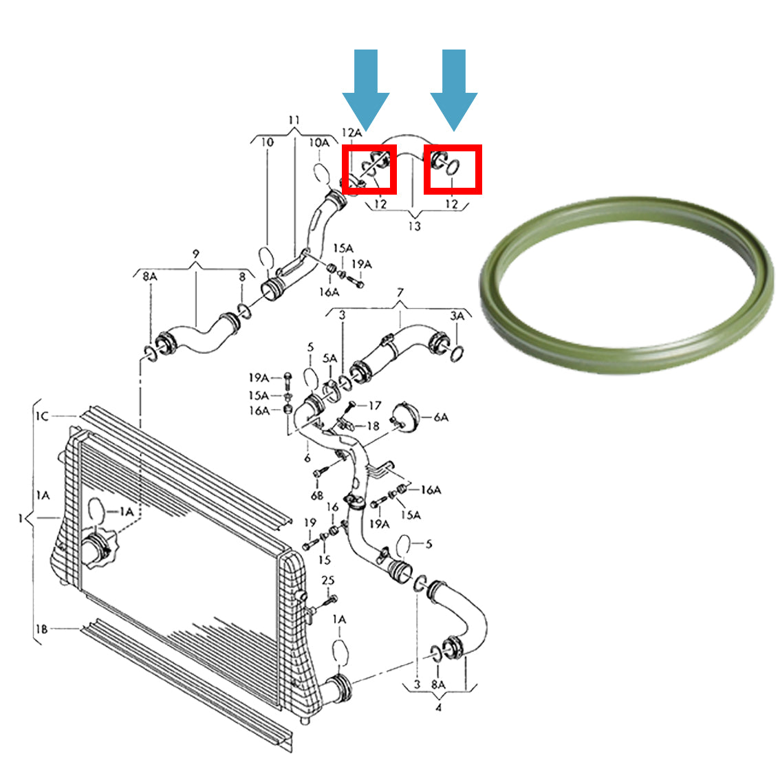 INTERCOOLER TURBO HOSE SEAL FOR AUDI VOLKSWAGEN SEAT SKODA 3C0145117B