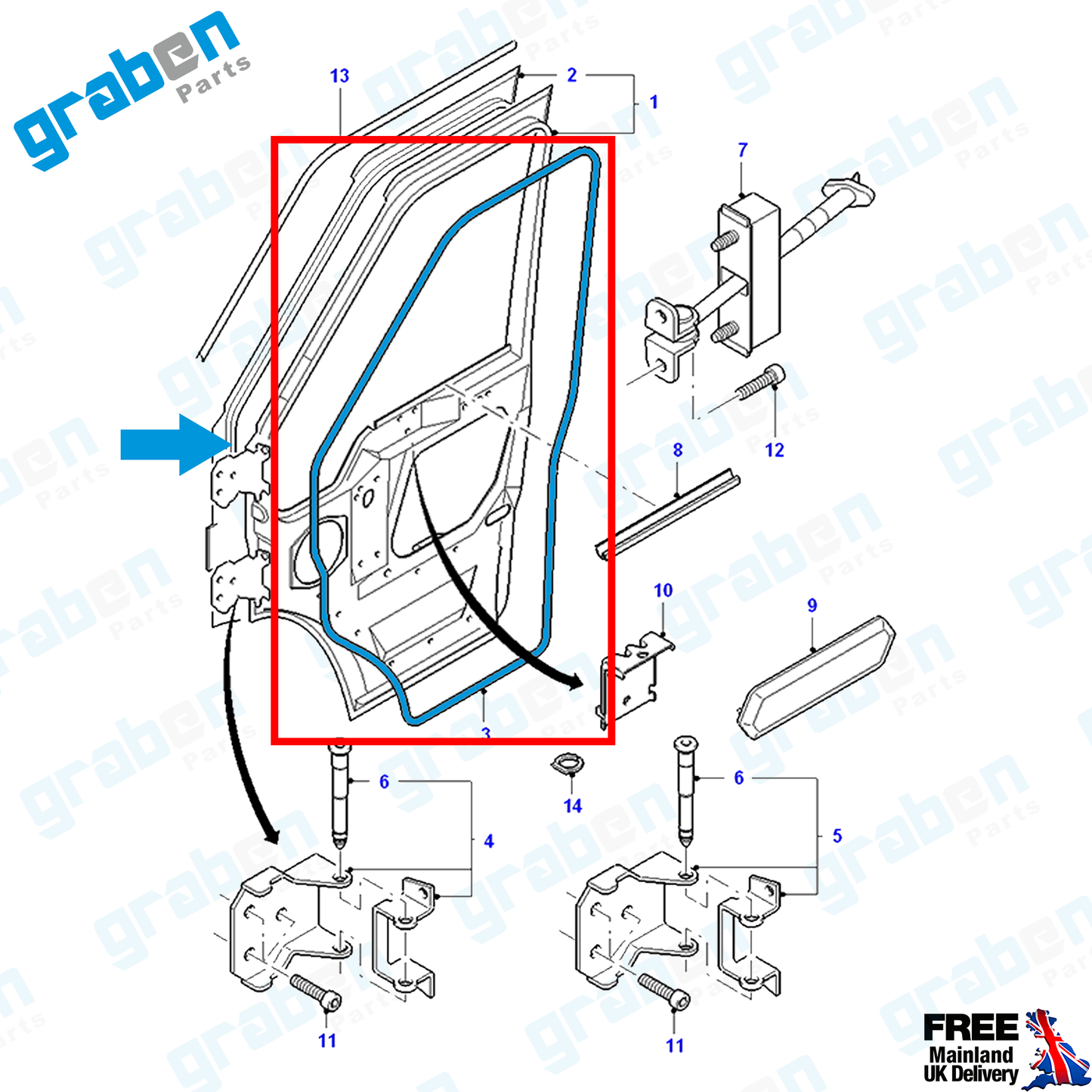 RIGHT / LEFT FRONT DOOR WEATHERSTRIP RUBBER SEAL FOR FORD TRANSIT MK6 V184 2000-2006
