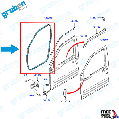 RH / LH FRONT DOOR WEATHERSTRIP RUBBER SEAL FOR FORD TRANSIT CONNECT 2002 - 2011