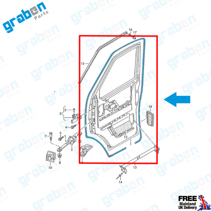 FRONT RIGHT DOOR WEATHERSTRIP RUBBER SEAL FOR VOLKSWAGEN TRANSPORTER T4 (MK4) 1990-2003
