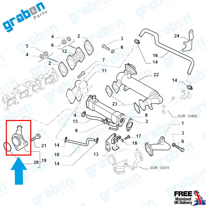 Grabenparts_Coolant Hose / Pipe Flange For Ducato / Iveco Daily 2.3 D / 2.3 JTD 504099279_