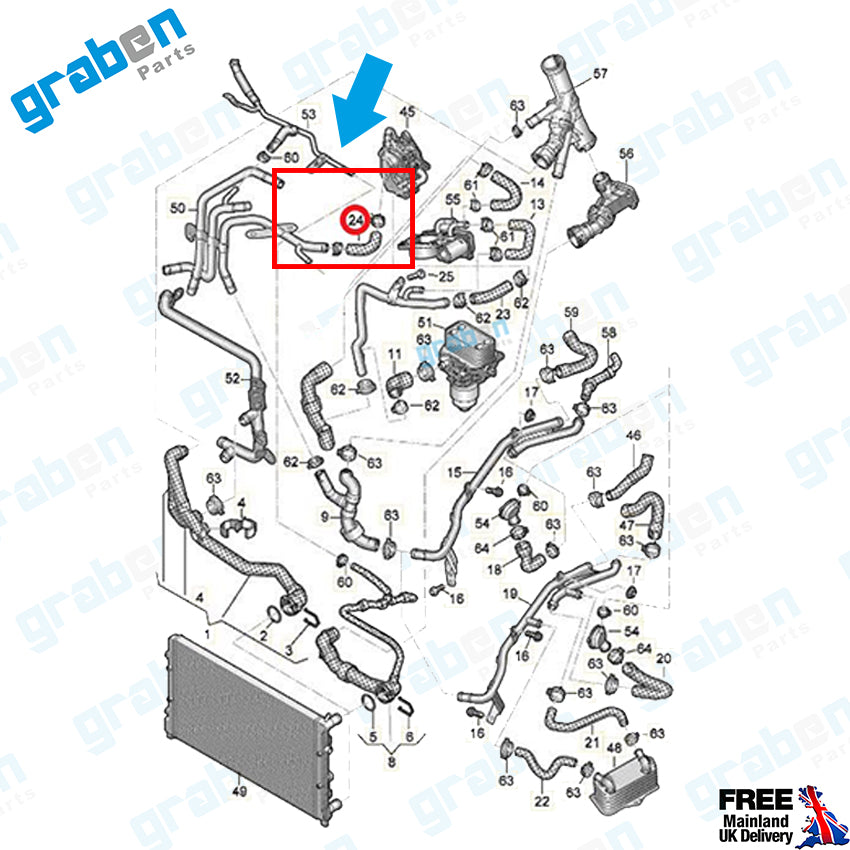 Grabenparts_Cooling Hose Audi Seat Skoda Volkswagen 1.6 Tdi / 2.0 Tdi 04L121058AC 04L121058H_