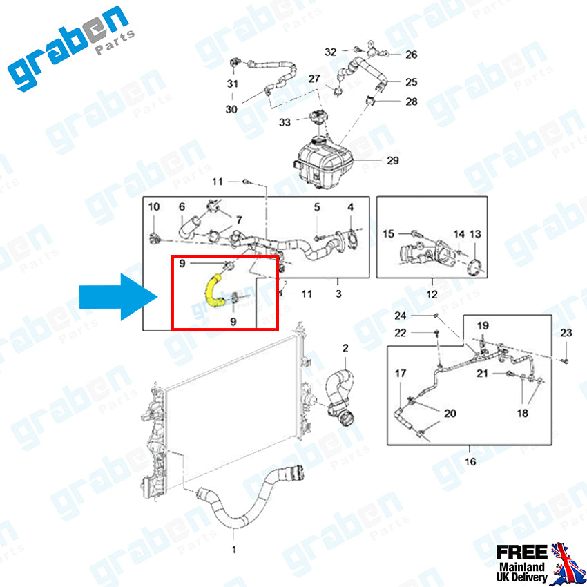 Grabenparts_Cooling Hose For Vauxhall Astra VI Insignia A Mokka 1.6 Cdti 1338398 GM 55591997_