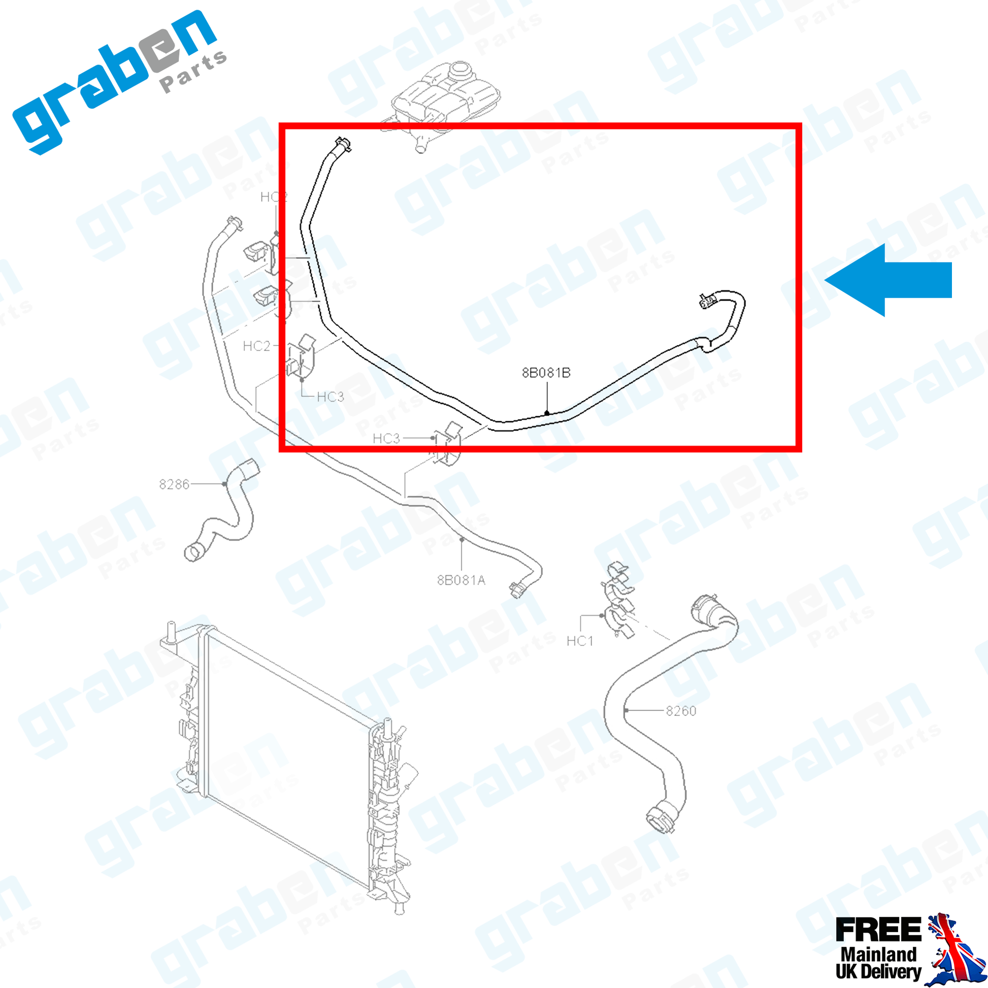 Grabenparts_Expansion Bottle Hose Pipe For Ford Focus II 1.4 / 1.6 2004-2012 3M5H8C012CH_