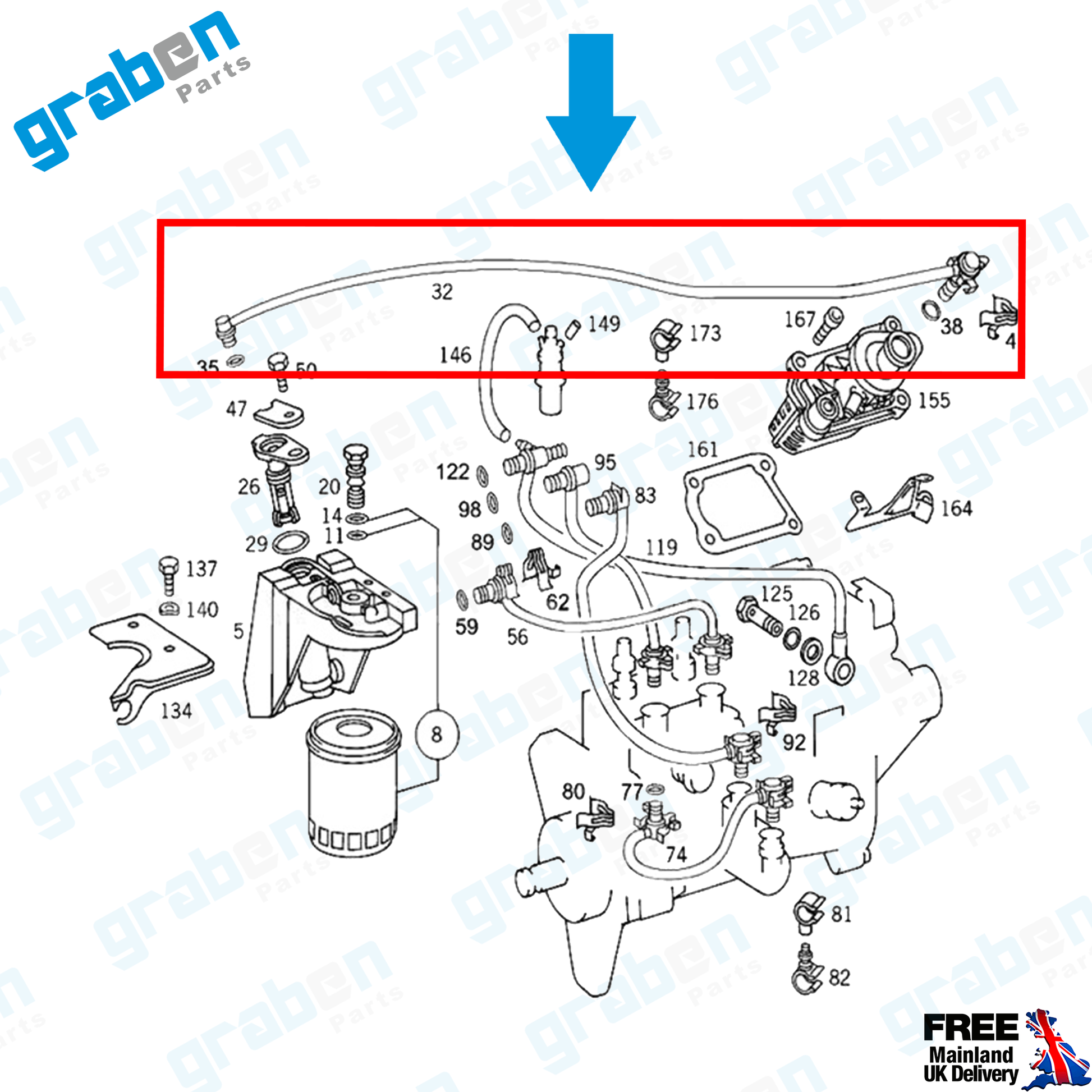 Grabenparts_Fuel Hose Pipe For Mercedes-Benz C-Class 250D / E-Class E 300D A 6050701432_