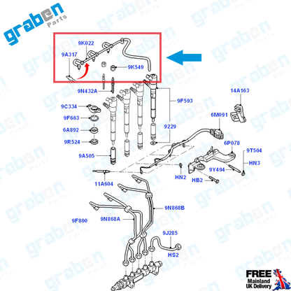 Grabenparts_Fuel Leak Off Pipe For Ford Focus II / C-Max 1.6 TDCI 2004+ 3M5Q9K022BC_