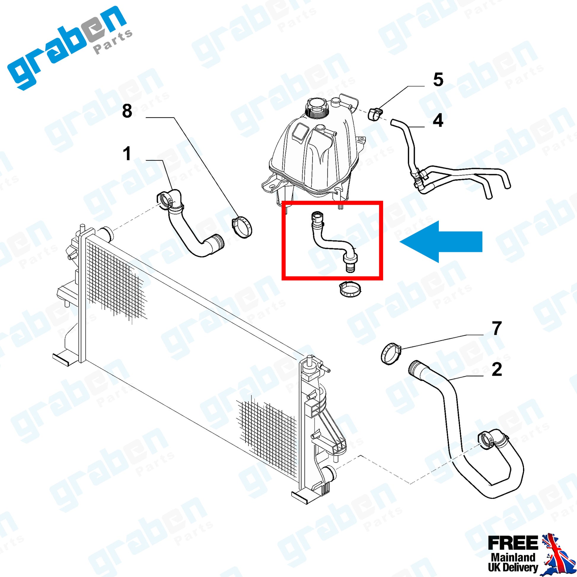 Grabenparts_Heater Hose Radiator Pipe For Fiat Ducato 2.3D 1358585080 2006 Onwards_