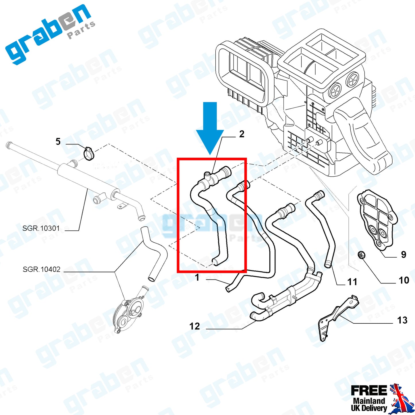 Grabenparts_Heater Hose / Radiator Pipe For Fiat Ducato 2.3d 2006 Onwards 1342726080_