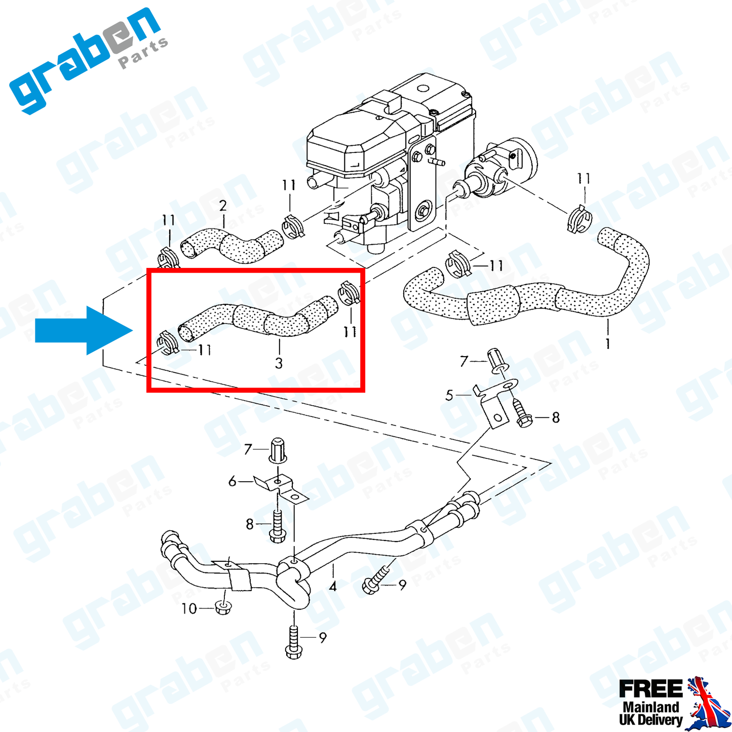 Grabenparts_Heater Inlet Hose Pipe For VW Transporter MK5 2.5 TDi 2003-2010 7H0819320A_