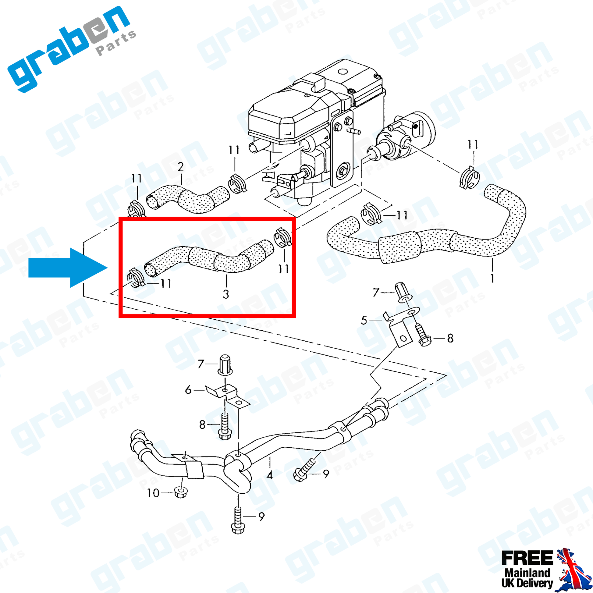 Grabenparts_Heater Inlet Hose Pipe For VW Transporter MK5 2.5 TDi 2003-2010 7H0819320A_