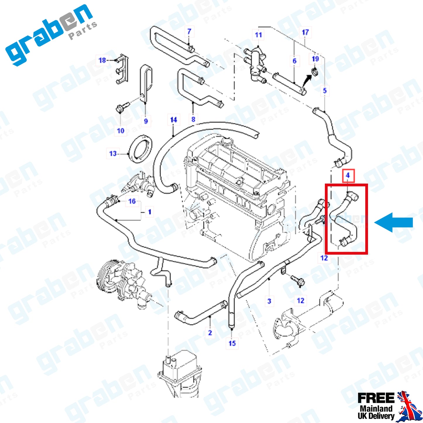Grabenparts_Heater Outlet Hose Pipe For Ford Transit MK6 2.4 TDCI 2001-2006 2C1118K582DA_