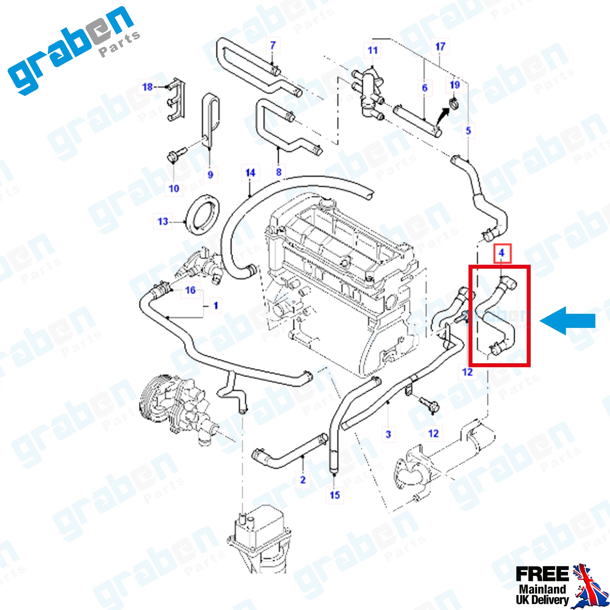 Grabenparts_Heater Outlet Hose Pipe For Ford Transit MK6 2.4 TDCI 2001-2006 2C1118K582DA_
