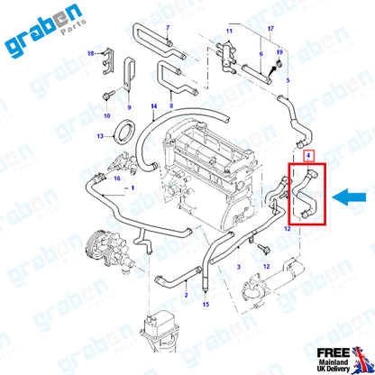Grabenparts_Heater Outlet Hose Pipe For Ford Transit MK6 2.4 TDCI 2001-2006 2C1118K582DA_