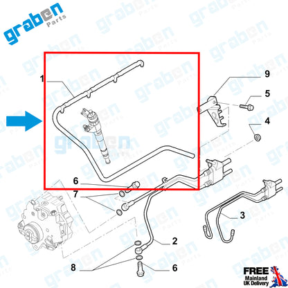 Grabenparts_Injector Leak-Off Return Pipe For Ducato / Boxer / Relay III 3.0 HDI 504384342_