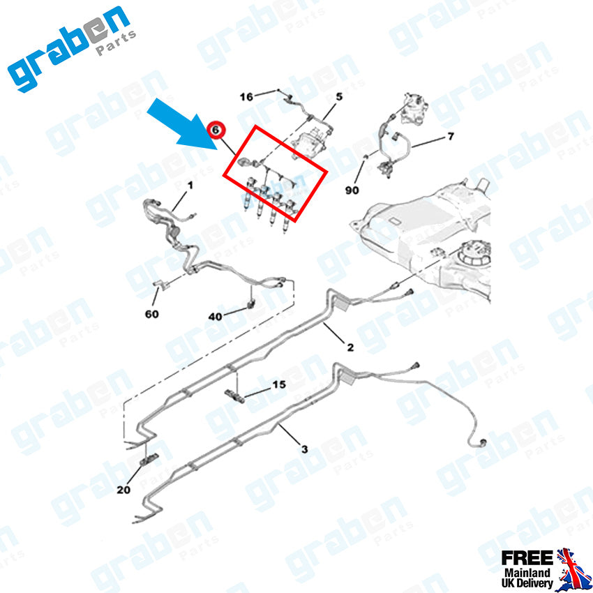 Grabenparts_Injector Leak Off Return Pipe For Citroen / Peugeot 1.6 HDI Engines 9823897880_