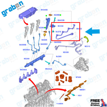 Grabenparts_Injector Leak Off Return Pipe For Focus III / Transit Connect 1.6 TDCI AV6Q9K022AB 1746271_