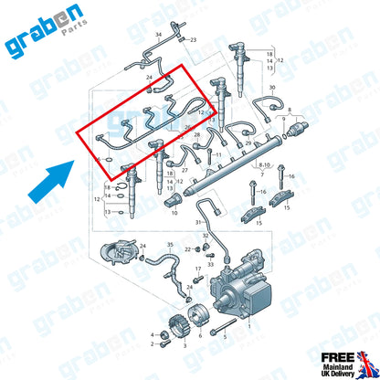 Grabenparts_Injector Leak Off Return Pipe For Volkswagen Polo V 1.5 TDI 1.6 TDI 03L130235AG_