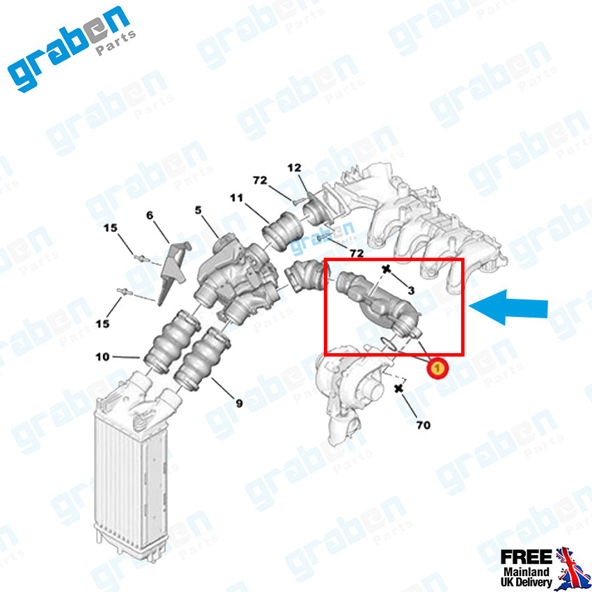 Grabenparts_Intake Manifold Air Hose For Peugeot 5008 / 308 / 307 / 206 1.6 HDI 9657083780_