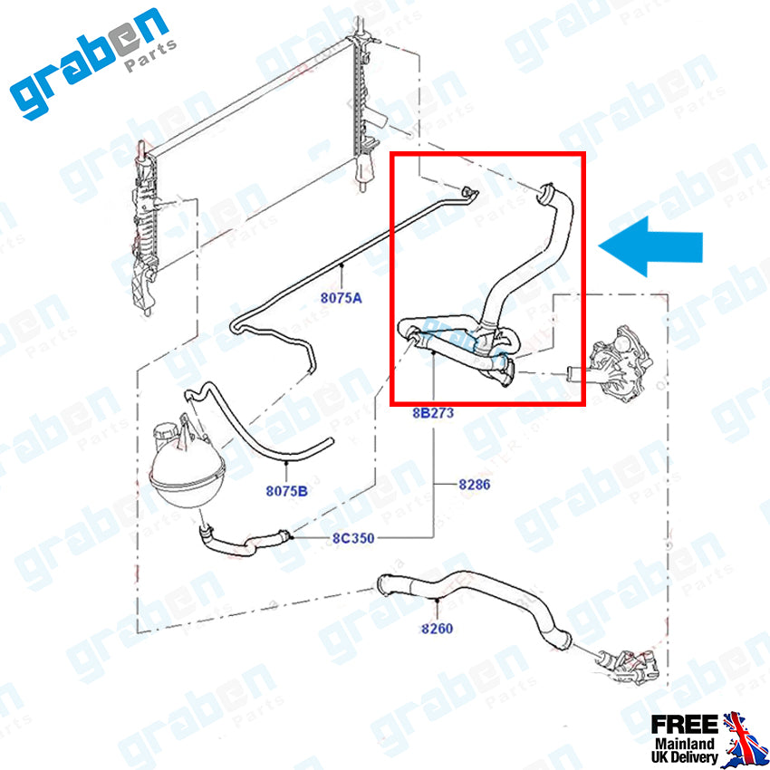 Grabenparts_Lower Radiator Hose For Ford Transit V347 2.2 TDCI 2006-2014 6C118B273BG 1444897_
