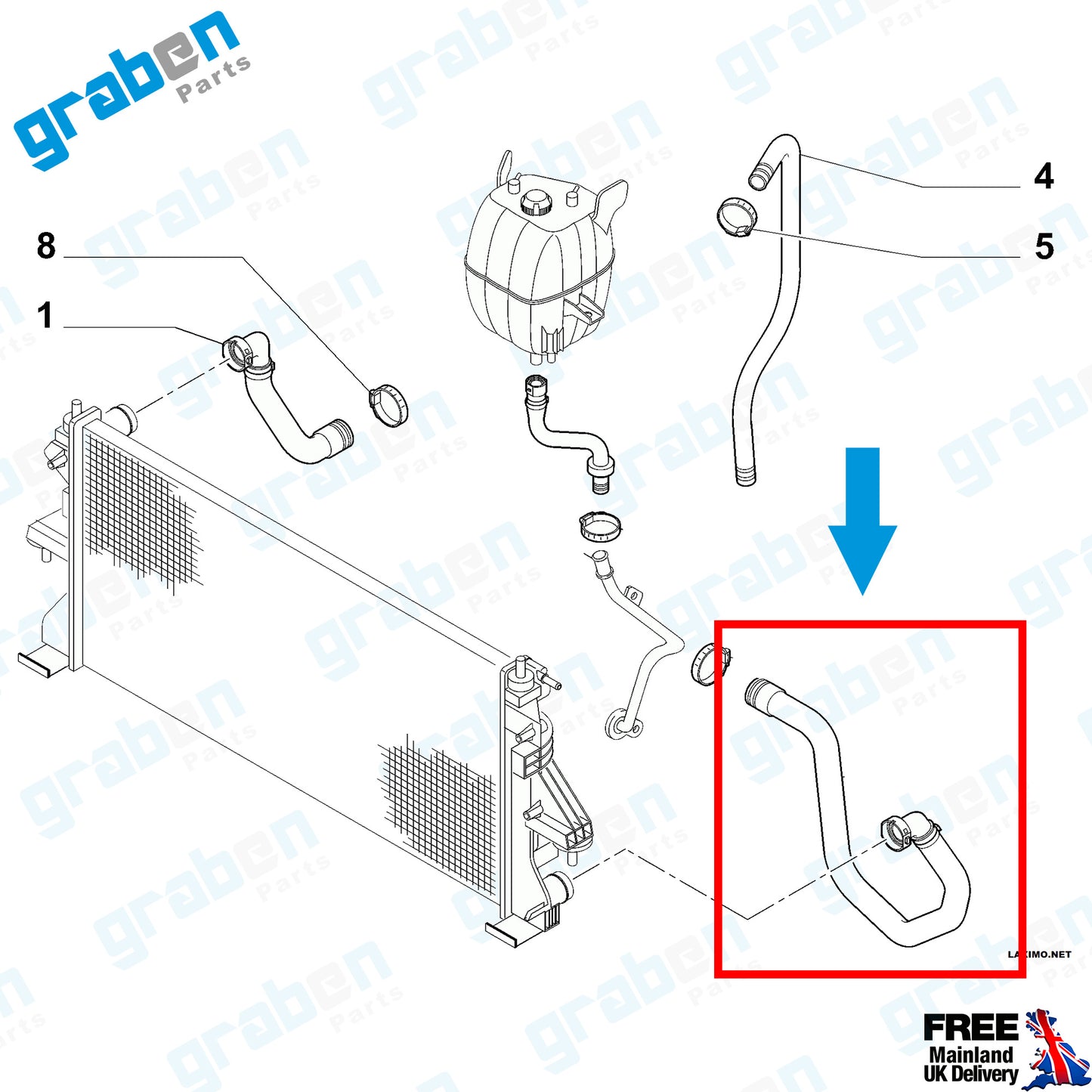 Grabenparts_Lower Radiator Hose Pipe For Fiat Ducato MK3 2.3D 2006 Onwards 1342722080_