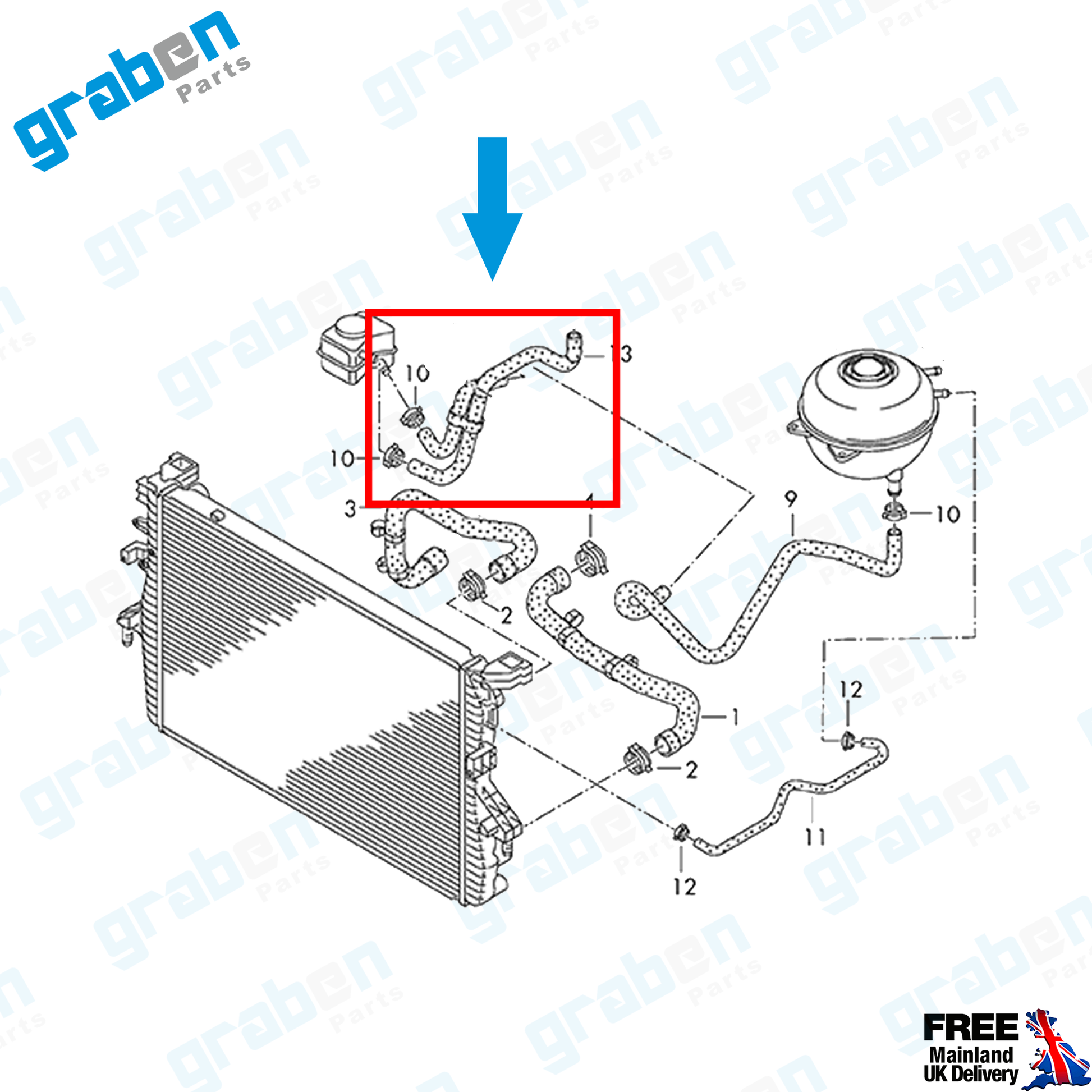 Grabenparts_Radiator Cooling Hose For VW Transporter T5 1.9 TDI 2003-2010 7H0121086A_