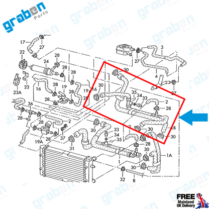 Grabenparts_Radiator Hose For VW Transporter T4 (MK4) 2.4 TDI / 2.5 TDI 1990-2004 074121086P_