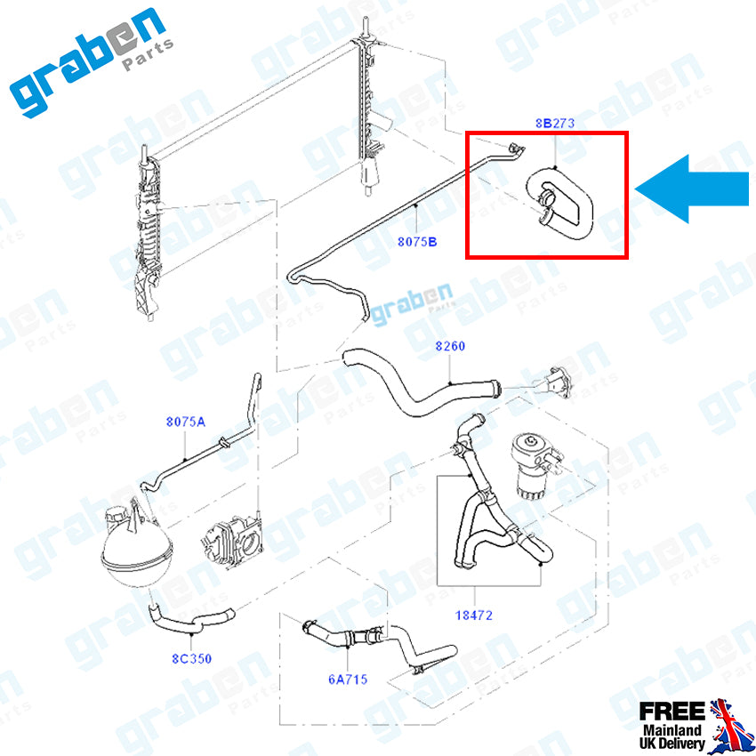 Grabenparts_Radiator Lower Hose Pipe For Ford Transit MK7 2.3 2006-2014 1370899 6C118B273CB_