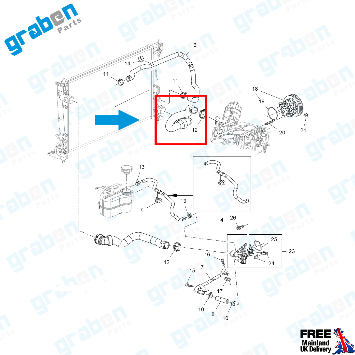 Grabenparts_Radiator Lower Hose Pipe For Vauxhall Corsa MK3 1.3 CDTi 2006-2014 1337850_