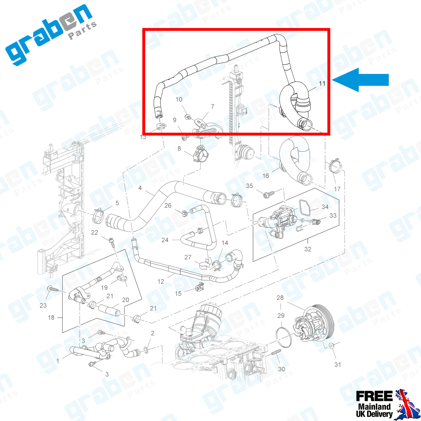 Grabenparts_Radiator Lower Hose Pipe For Vauxhall /Opel Astra MK6 (J) 1.3 CDTi 2010+ 1336345_