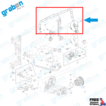 Grabenparts_Radiator Lower Hose Pipe For Vauxhall /Opel Astra MK6 (J) 1.3 CDTi 2010+ 1336345_