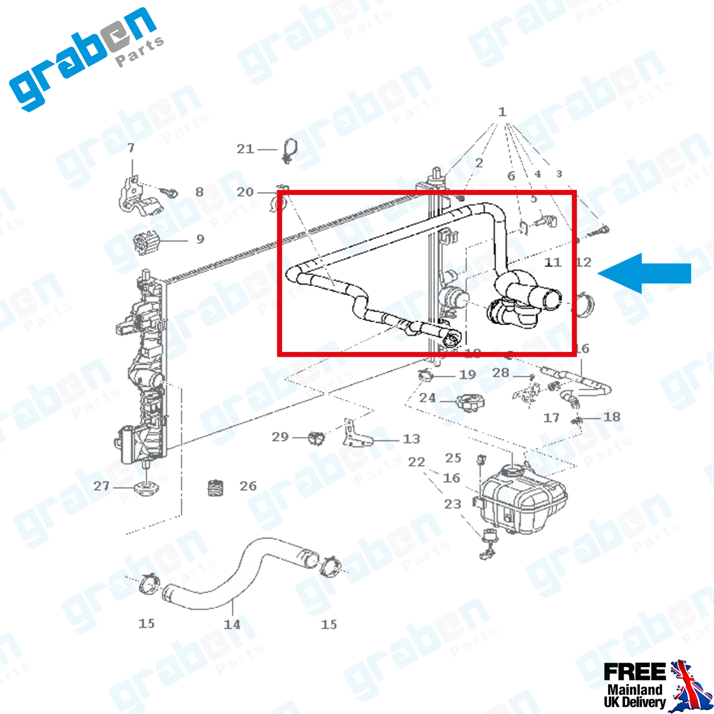 Grabenparts_Radiator Lower Hose Pipe For Vauxhall / Opel Insignia A 1.6 / 1.8 2008+ 1337888_