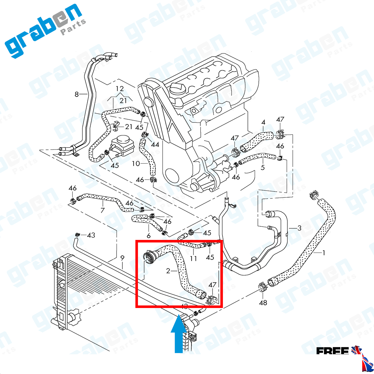 Grabenparts_Radiator Lower Hose Pipe For Volkswagen Crafter 2.5 TDI 2006-2013 2E0122051_