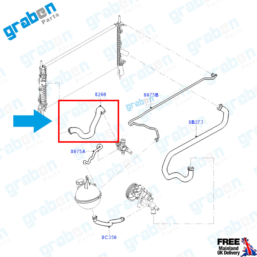 Grabenparts_Radiator Upper Hose For Ford Transit MK7 2.4 TDCI 2006-2014 1370895 6C118B274DB_