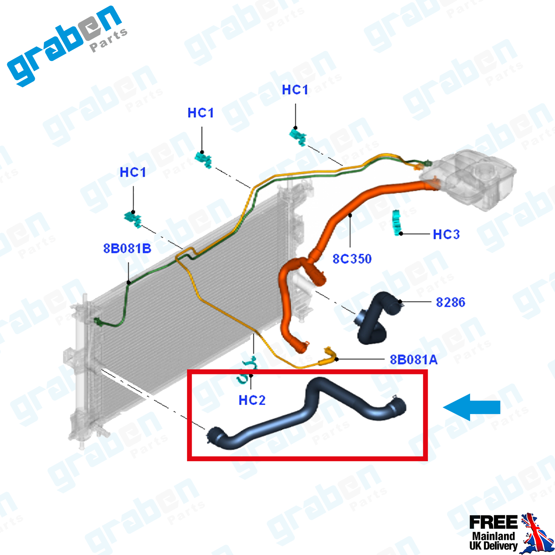 Grabenparts_Radiator Upper Hose Pipe For Ford Focus III / C-Max II 1.6 Ti 2010+ 8V618260BB_