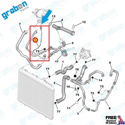 Grabenparts_Spare Water Tank Pipe For Cýtroën C3 Peugeot 2008 Peugeot 207 1.6 1323.V4_