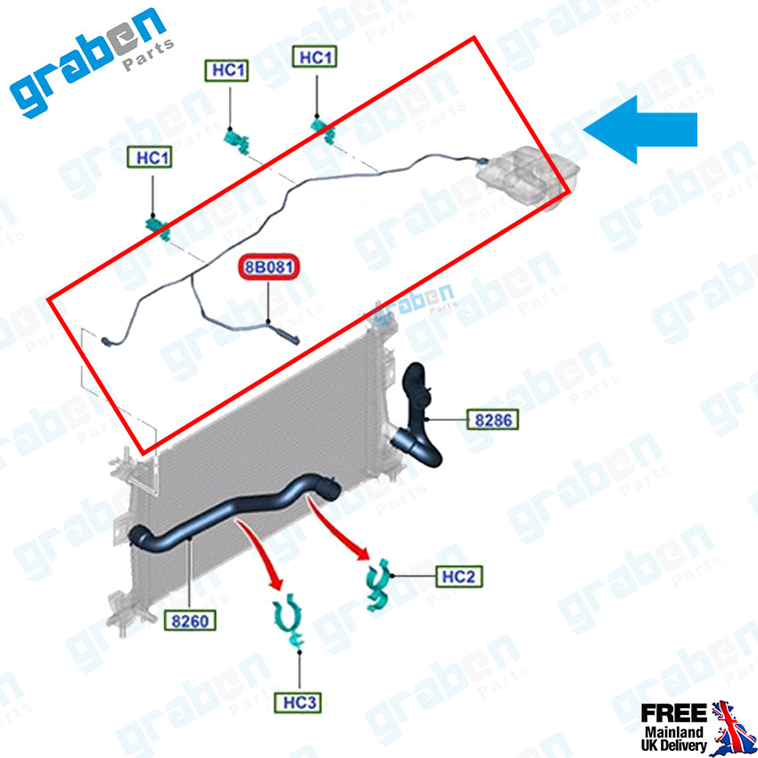 Grabenparts_Spare Water Tank Pipe For Ford Focus III 2.0 2013-2017 150HP BV618K012KF 1736967_