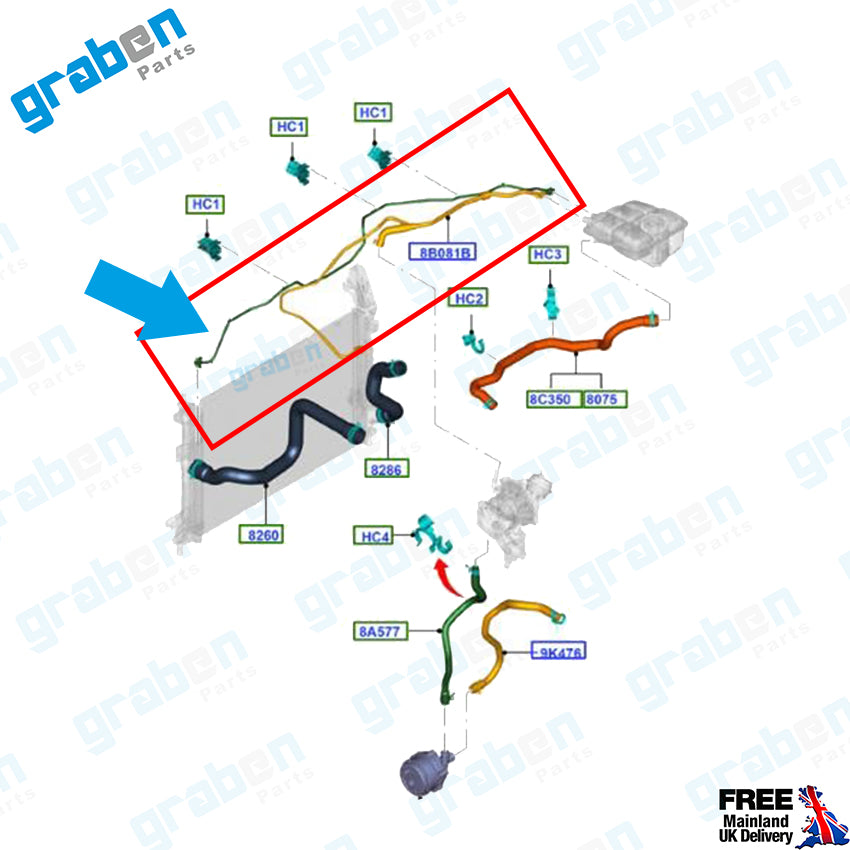 Grabenparts_Spare Water Tank Pipe For Ford Focus III / C-Max II 1.0 Ecoboost CV618C012VD_