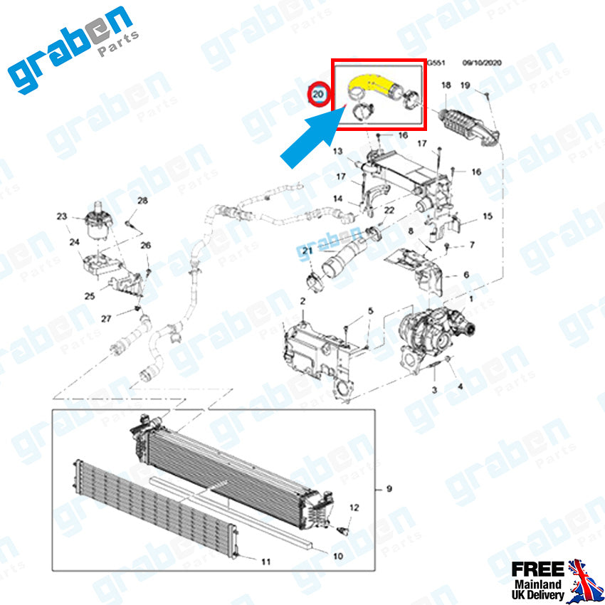 Grabenparts_Turbo Hose For Vauxhall Astra VII K / Insignia B 1.5 CDTi 55514216 55514217_